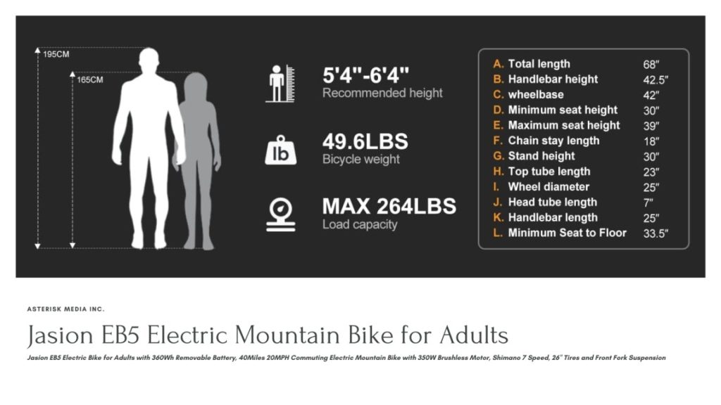 Jasion EB5 Electric Mountain Bike Specifications 